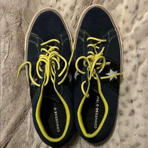 Converse Men's Navy and Black Sneakers with neon green/yellow Accents